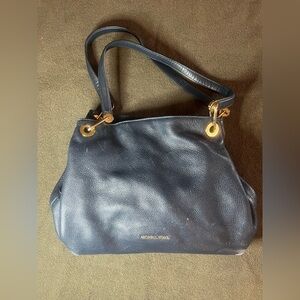 Michael Kors Navy Pebbled Leather Shoulder Bag Gold Hardware Large Hobo